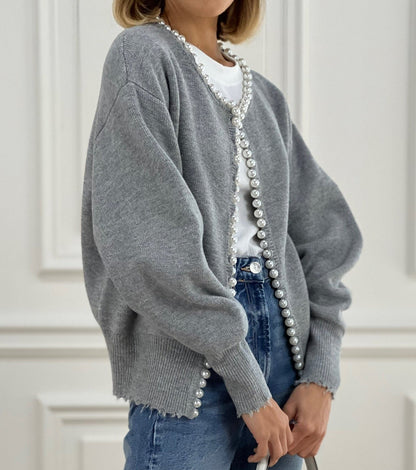 Women's Knit Cardigan Pearl Button Distressed Hem Jumper 15