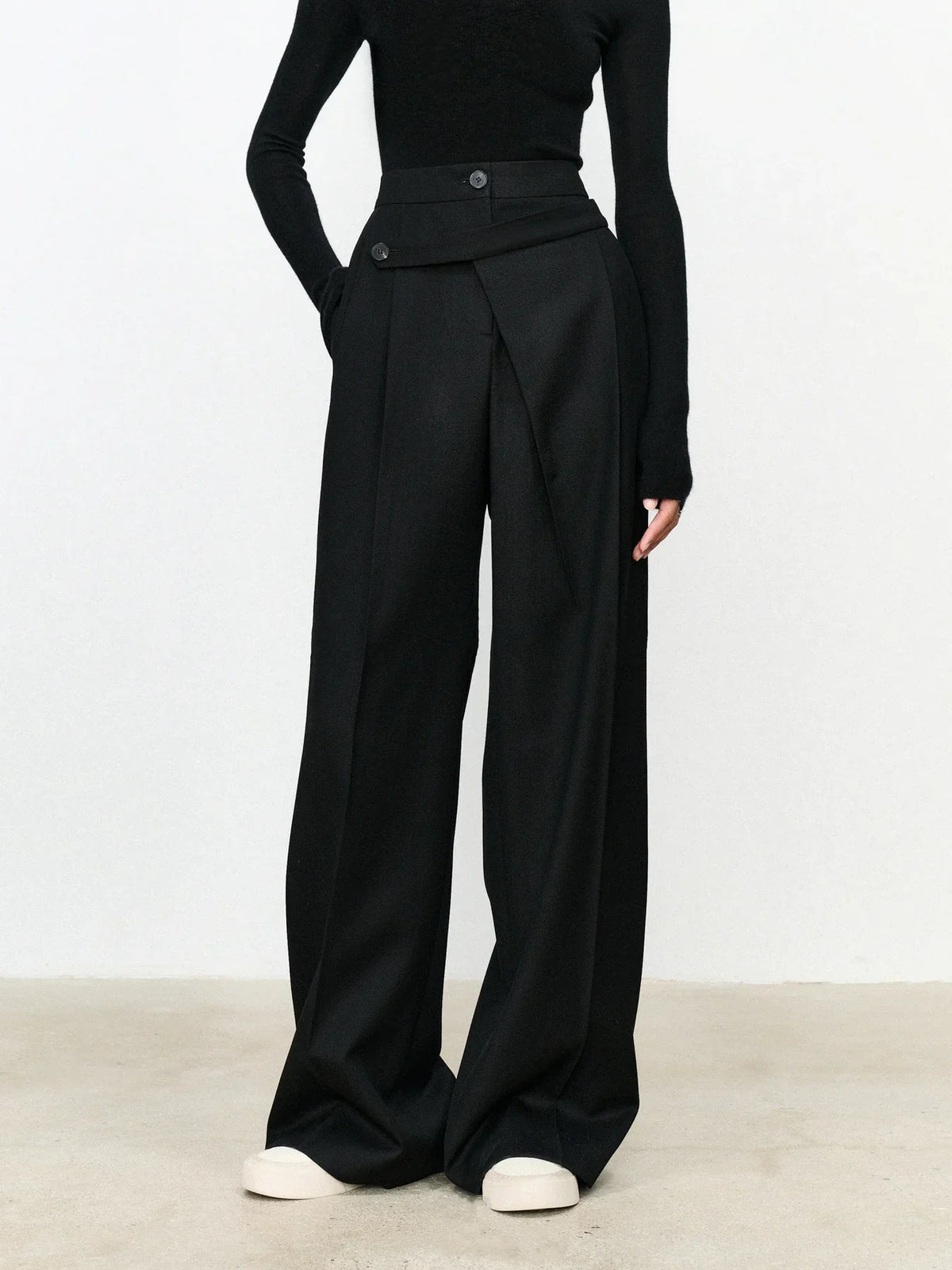 Women's Wide Leg Trousers | Asymmetric Waistband Design 5