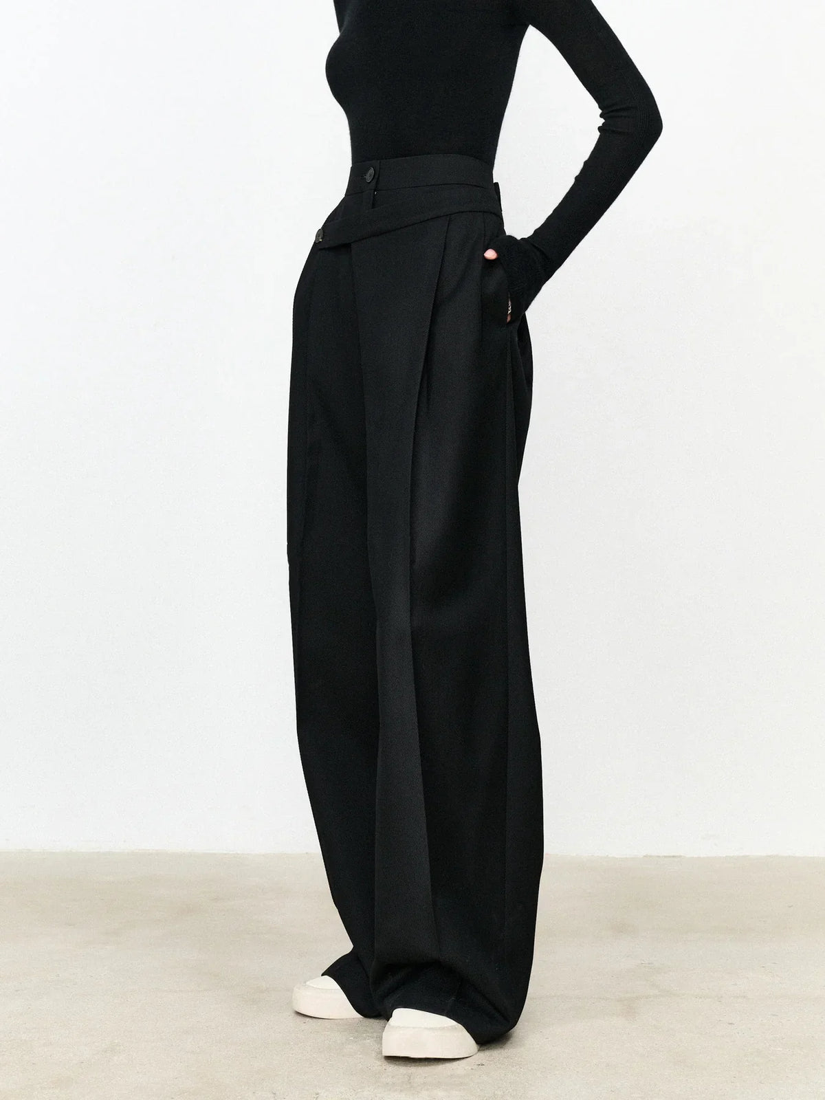 Women's Wide Leg Trousers | Asymmetric Waistband Design 3