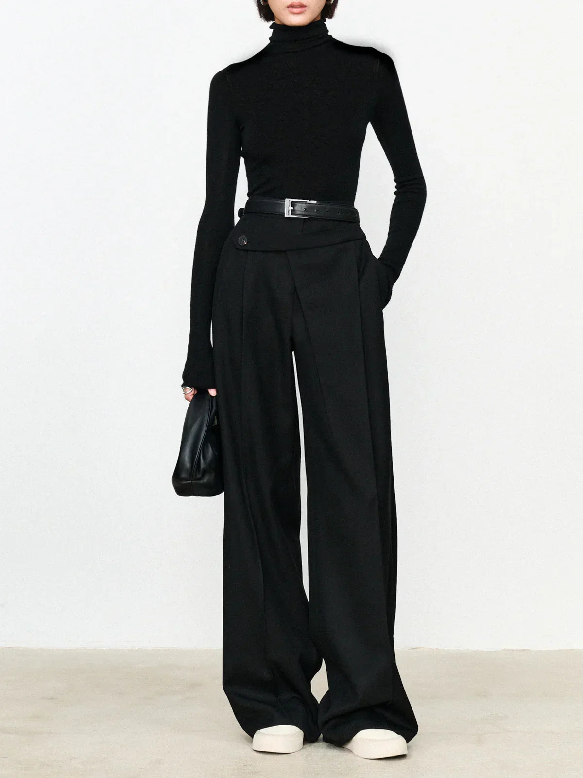 Women's Wide Leg Trousers | Asymmetric Waistband Design 2