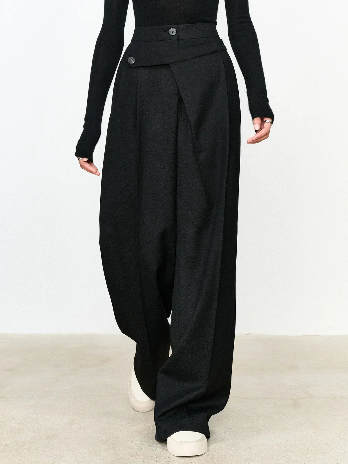 Women's Wide Leg Trousers | Asymmetric Waistband Design 1