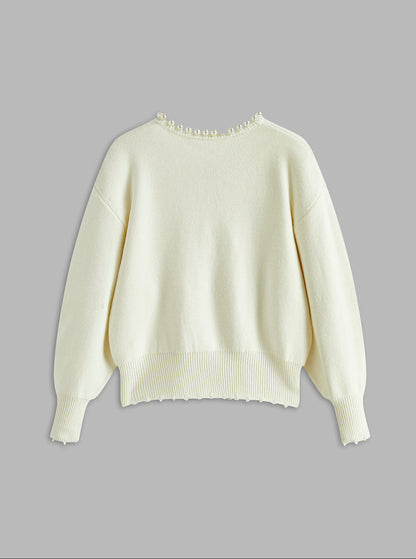 Women's Knit Cardigan Pearl Button Distressed Hem Jumper 6