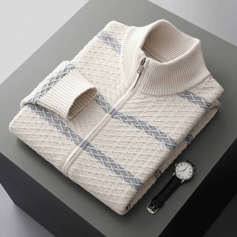 Men's Zip Up Knit Jacket Stand Collar Ribbed Cuffs 3