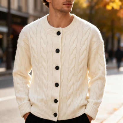 Men's Cable Knit Cardigan Button Up Ribbed Jumper Sweater 7