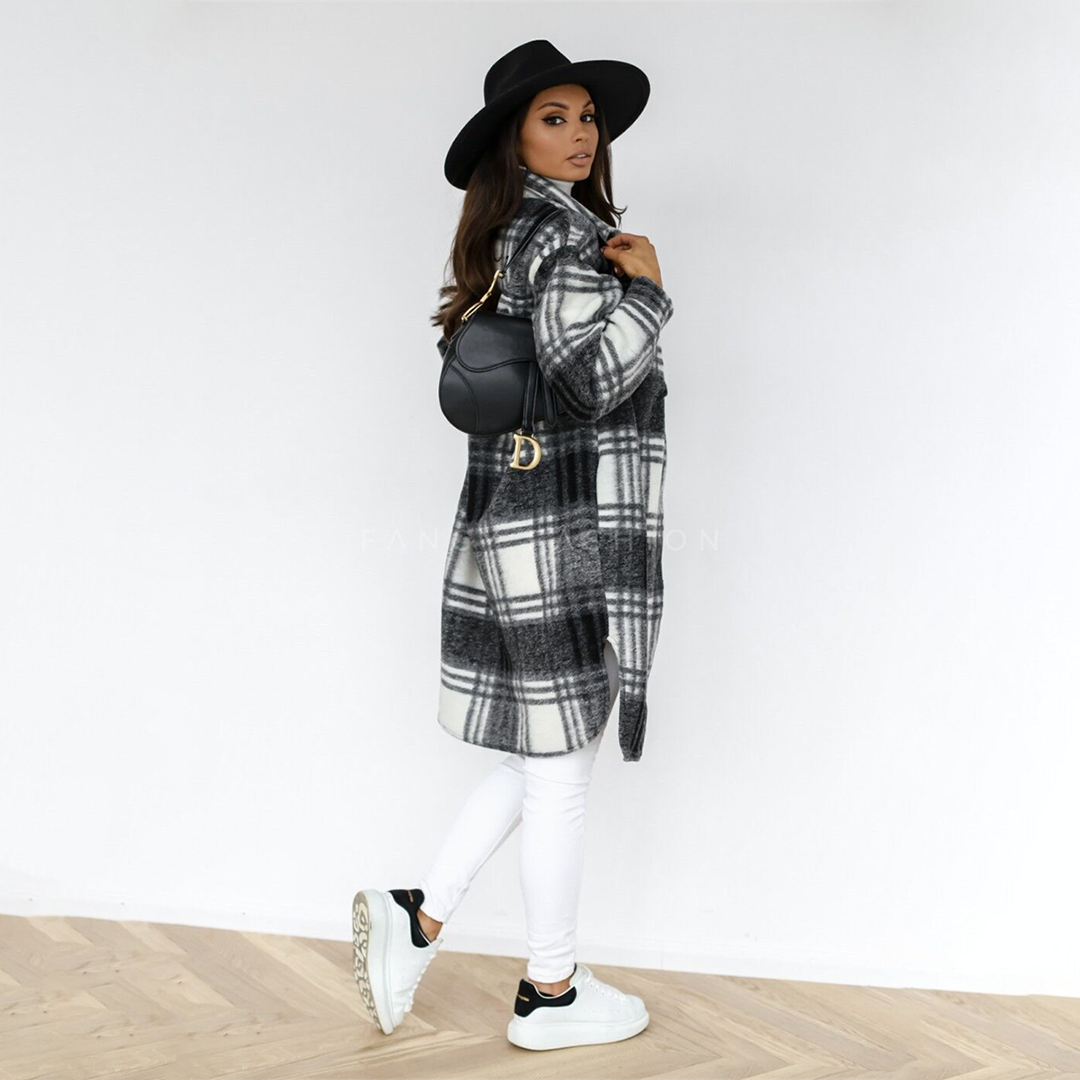 Women's Long Plaid Coat | Breathable & Stylish 1