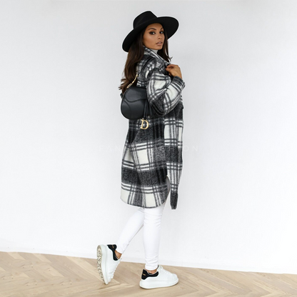 Women's Long Plaid Coat | Breathable & Stylish 1