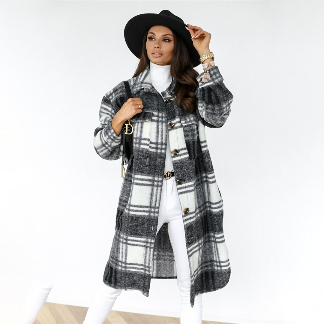 Women's Long Plaid Coat | Breathable & Stylish 3