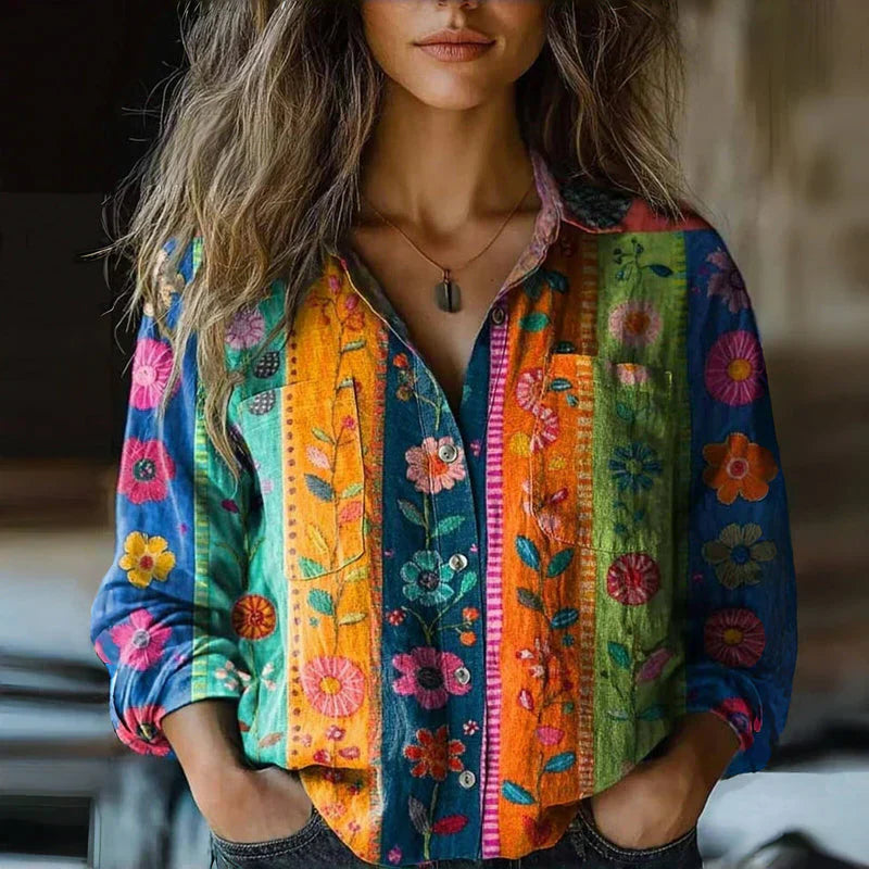 Blouse Women's | Bohemian Vintage Print & Long Sleeve