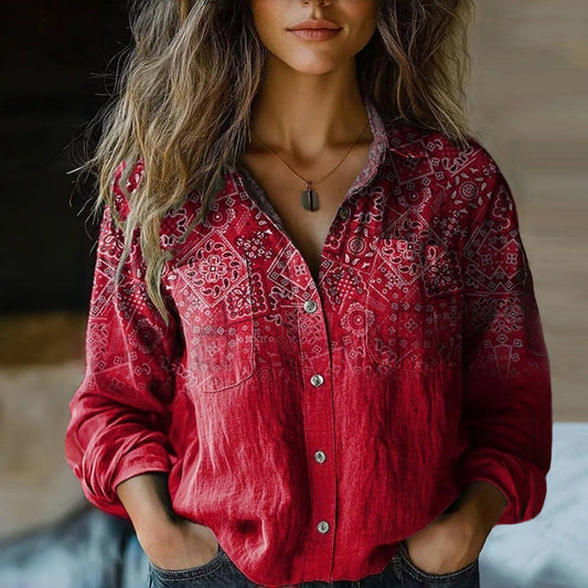 Blouse Women's | Bohemian Vintage Print & Long Sleeve
