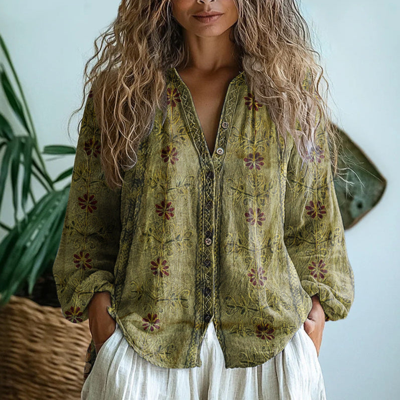 Blouse Women's | Boho Print & Relaxed V-Neck