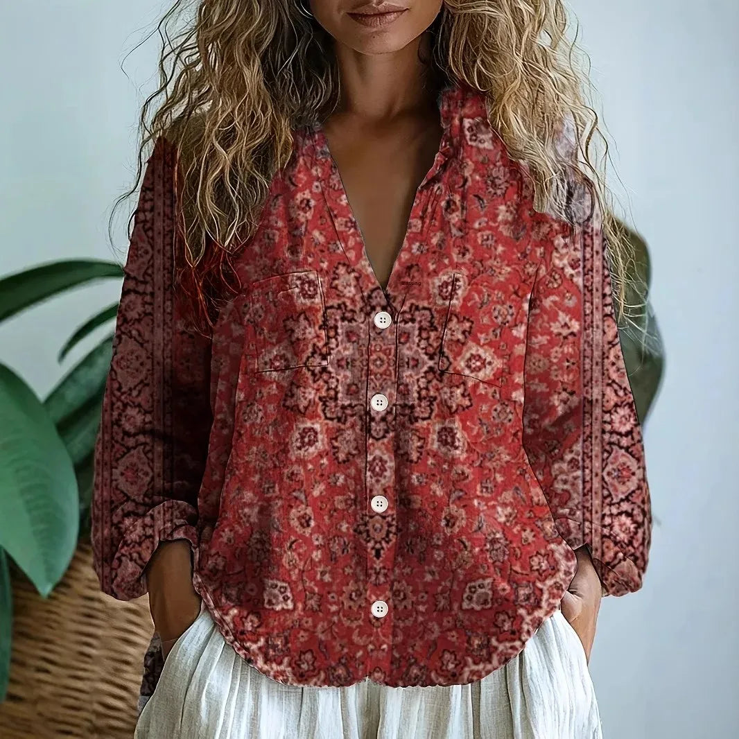 Blouse Women's | Boho Print & Relaxed V-Neck