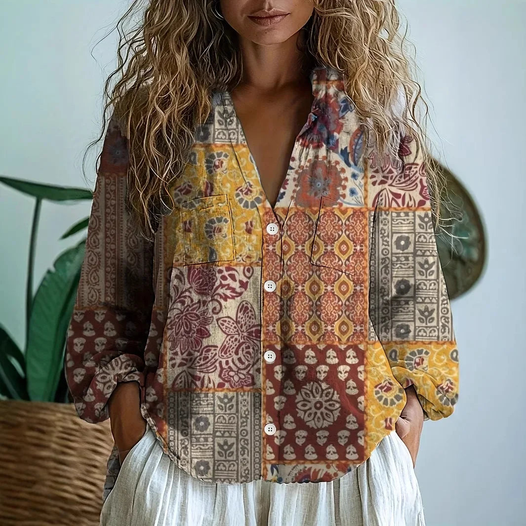 Blouse Women's | Boho Print & Relaxed V-Neck