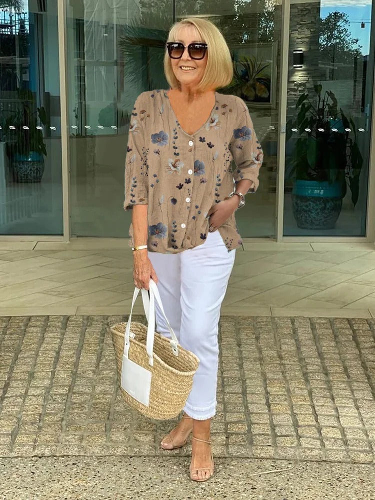 Blouse Women's | Three-Quarter Sleeve & Floral Print