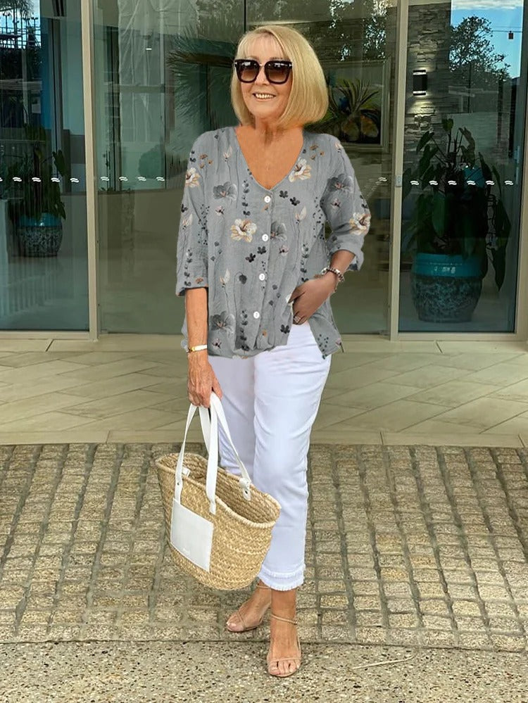 Blouse Women's | Three-Quarter Sleeve & Floral Print