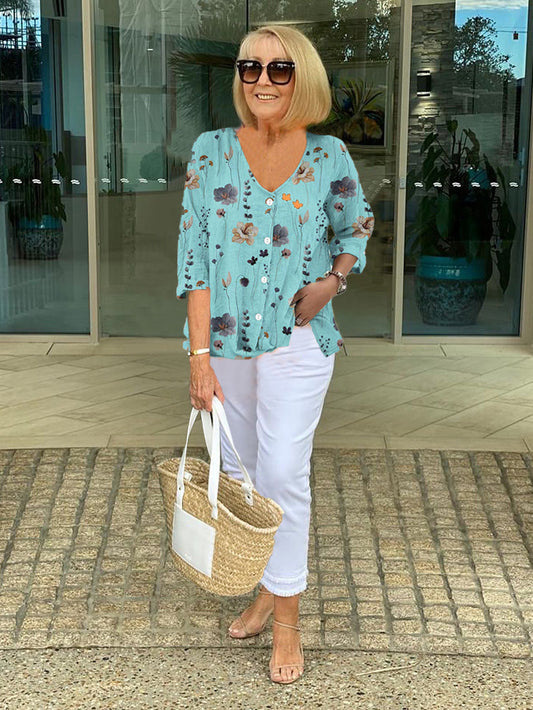 Blouse Women's | Three-Quarter Sleeve & Floral Print