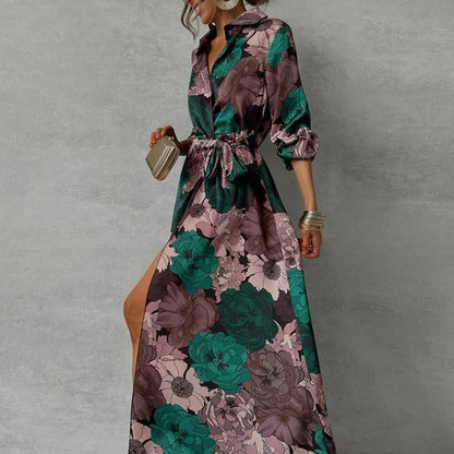 Bodycon Midi Dress Women's | Floral Print Belted Shirt Dress