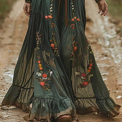 Bohemian Dress Women's | Embroidered Maxi & Belted Waist