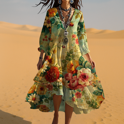 Boho Midi Dress Women's | Floral Print & Tiered Hem