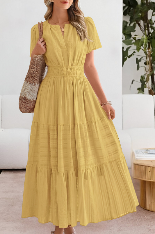 Boho Midi Dress Women's | Flutter Sleeve & Tiered Flowing A-Line