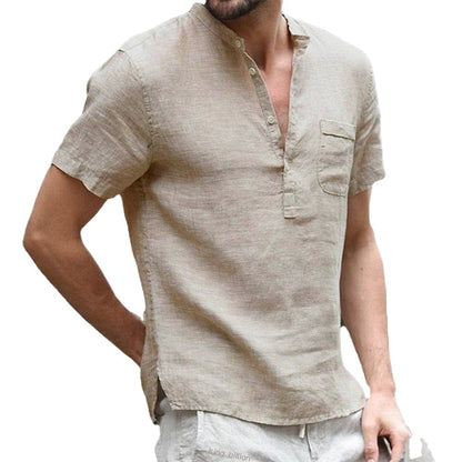 Breathable short-sleeved linen shirt 4