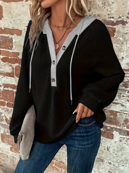Women's Button Up Hoodie Relaxed Fit Waffle Knit Jacket 4