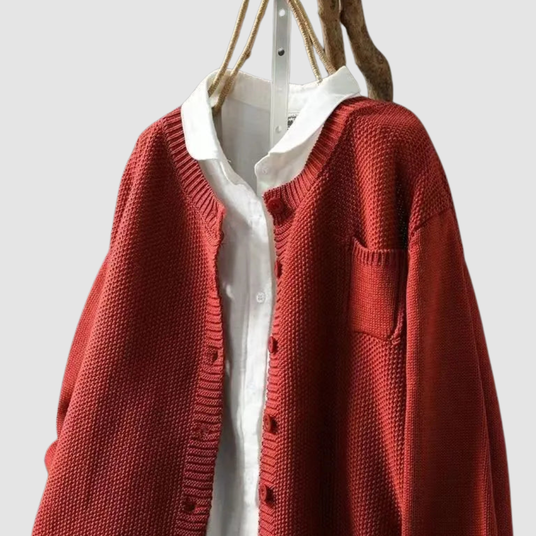 Women's Relaxed Fit Knit Cardigan Chest Pocket Jumper 7