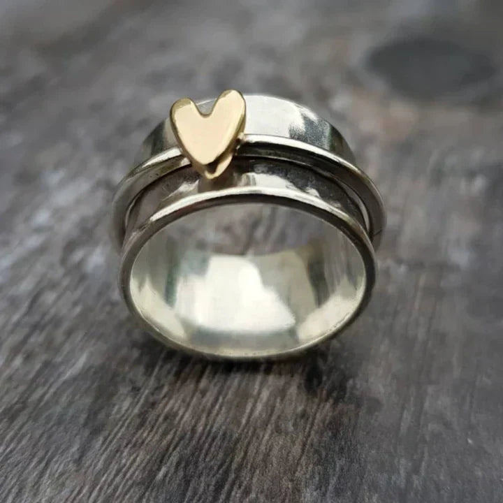 Classic Silver Heart Dangle Ring for Women