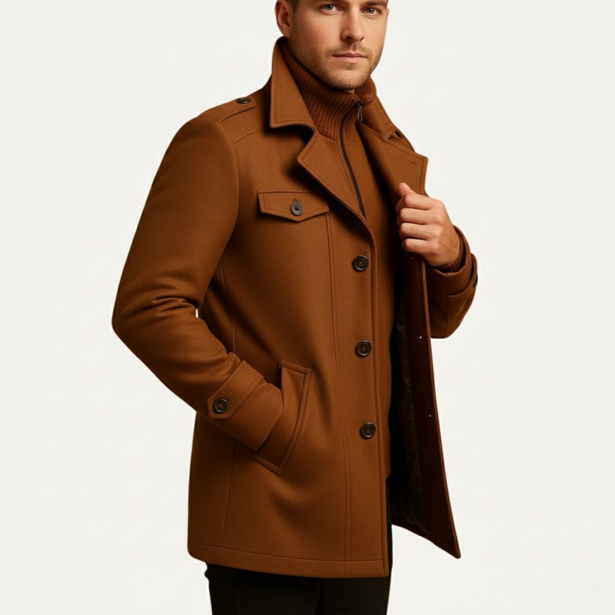 Men's Slim Fit Winter Coat Double Layered Warm Overcoat 5