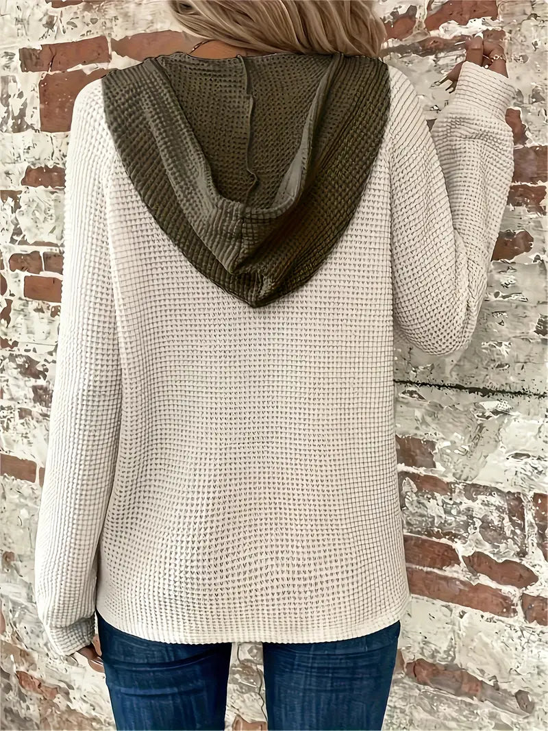 Women's Button Up Hoodie Relaxed Fit Waffle Knit Jacket 3