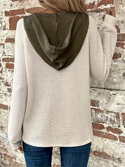 Women's Button Up Hoodie Relaxed Fit Waffle Knit Jacket 3