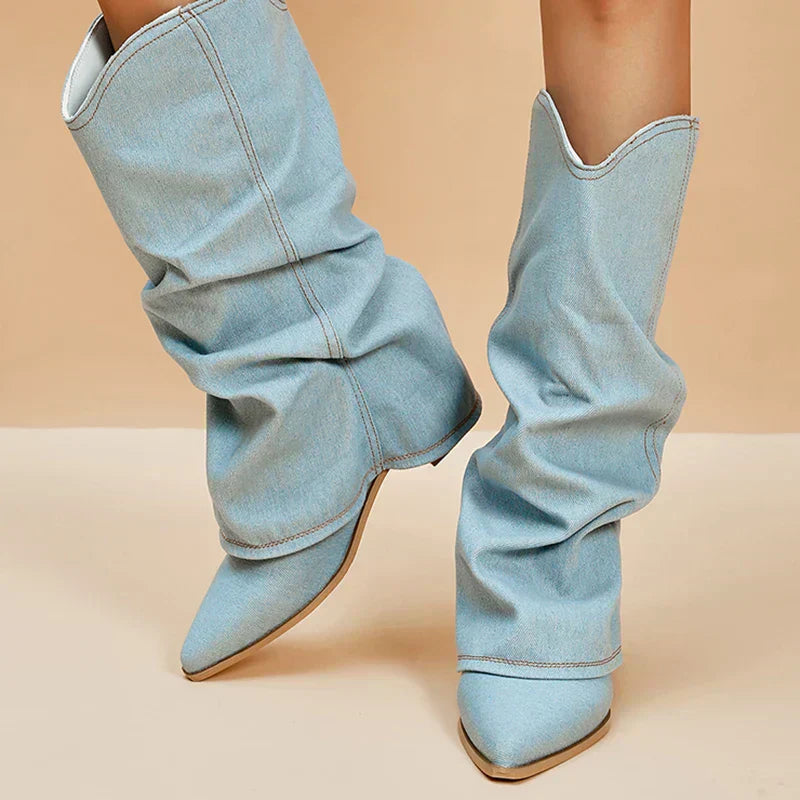 Camila - Stylish Denim Knee-High Boots for Any Occasion