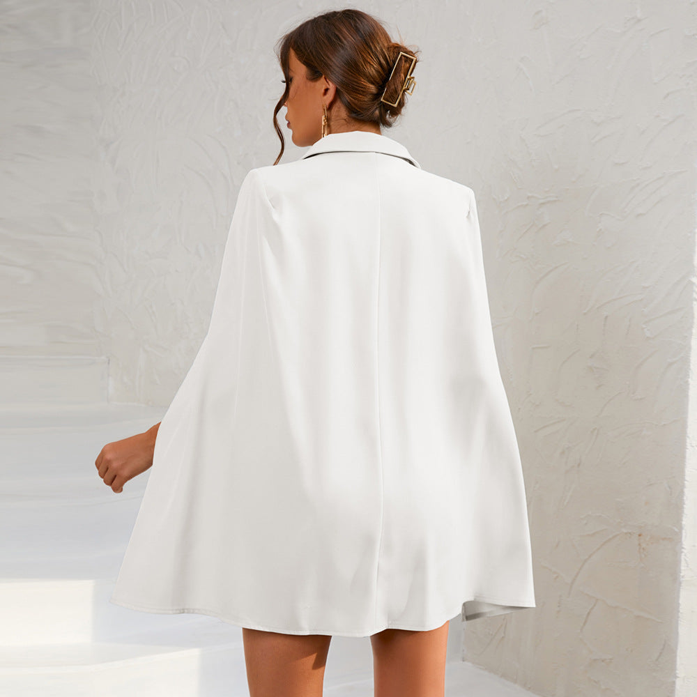 Chic Cape Blazer Mini Dress with Belt & Gold Accents