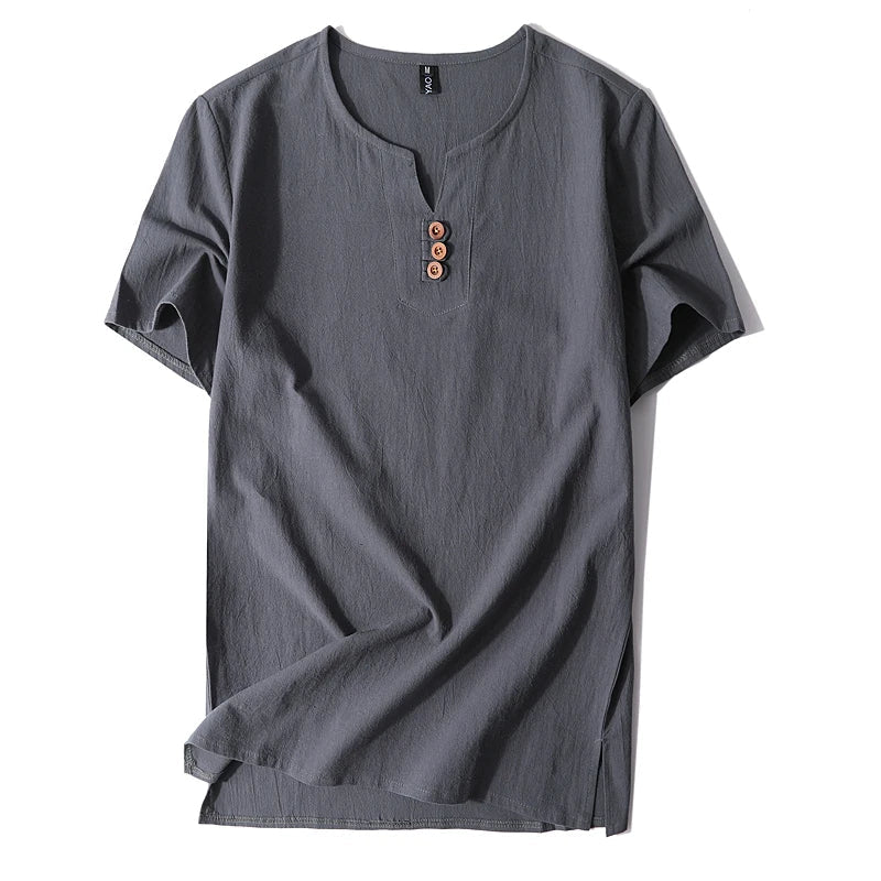 Men's T-Shirt | Button-Neck Relaxed Fit