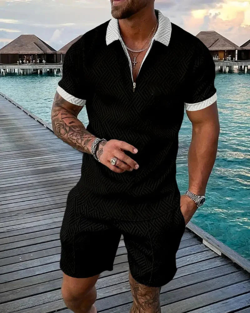 Casual Zipper Collar Summer Tracksuit Outfit 0