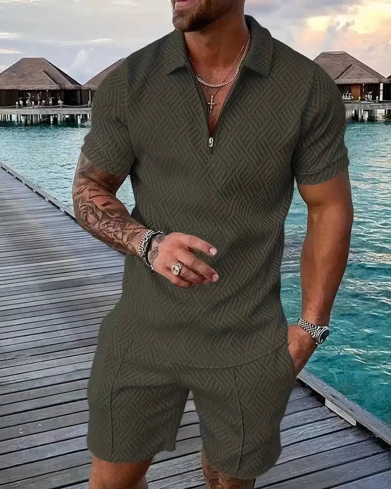 Casual Zipper Collar Summer Tracksuit Outfit 1