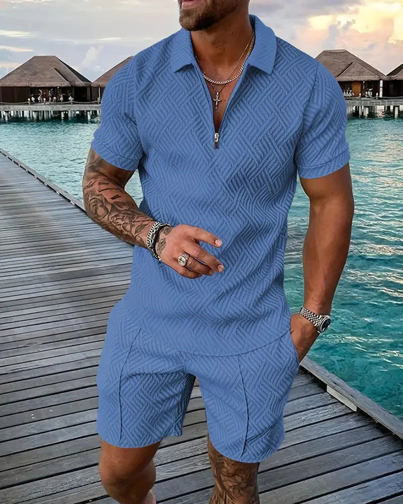 Casual Zipper Collar Summer Tracksuit Outfit 3