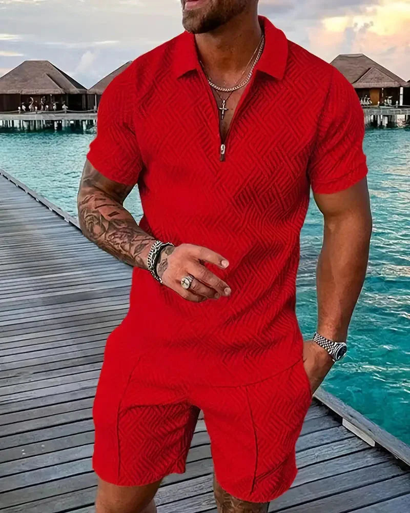 Casual Zipper Collar Summer Tracksuit Outfit 4