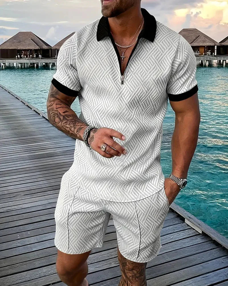 Casual Zipper Collar Summer Tracksuit Outfit 5