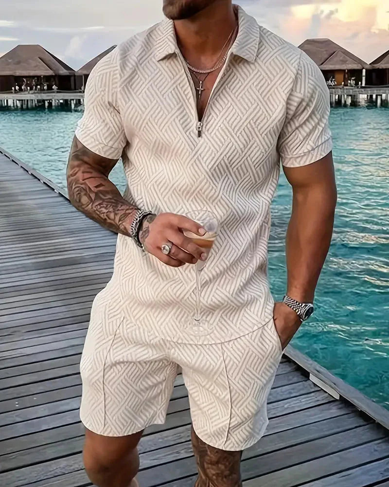 Casual Zipper Collar Summer Tracksuit Outfit 6