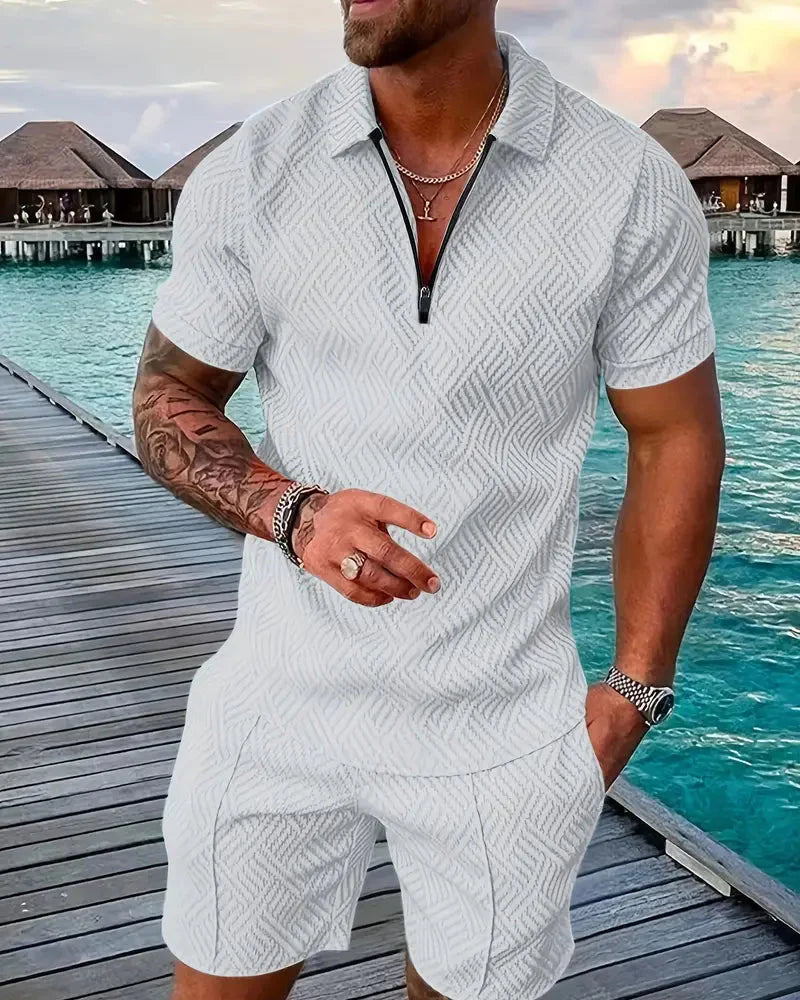 Casual Zipper Collar Summer Tracksuit Outfit 7