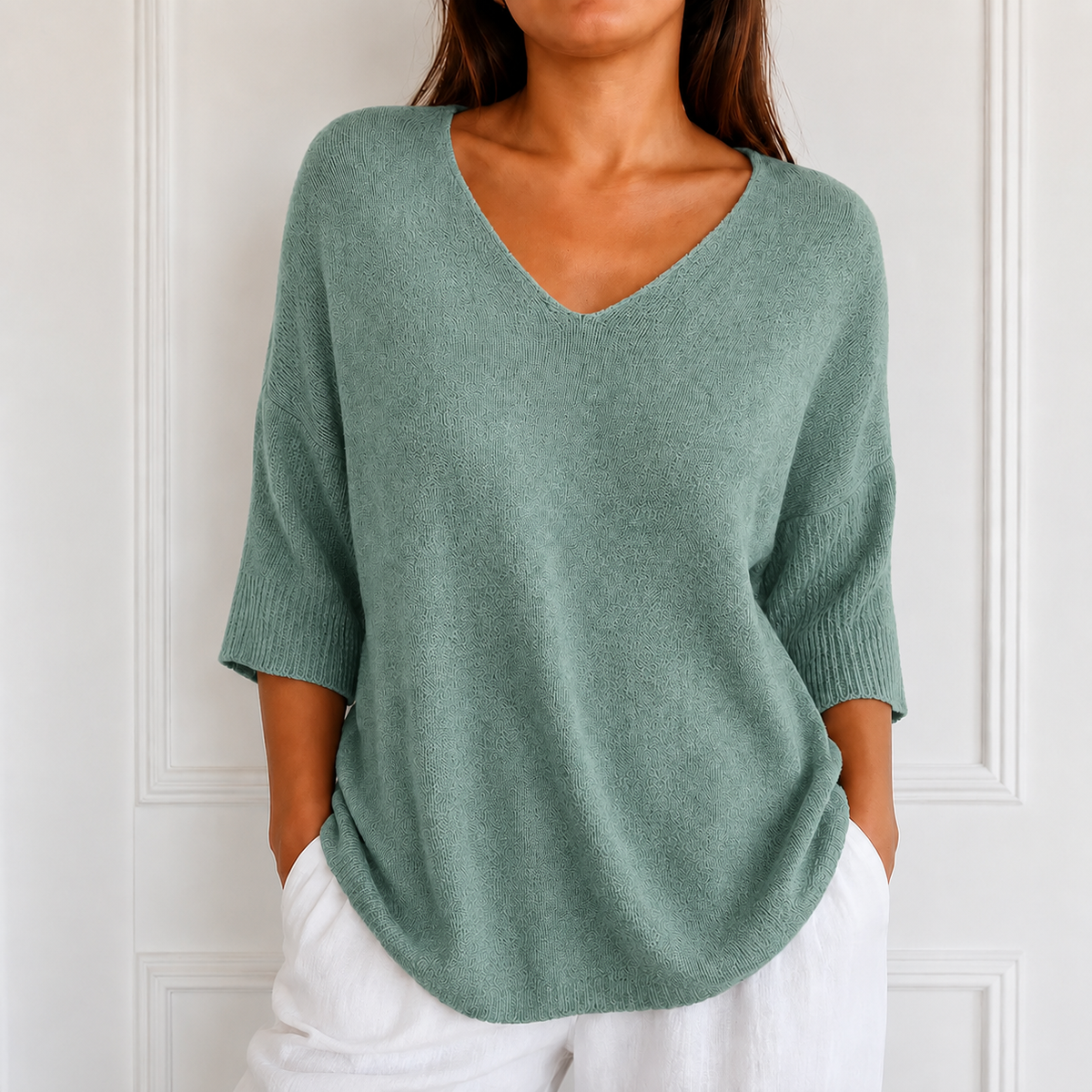 Women's V-Neck Knit Tunic Top | Loose Drape & All-Day Comfort 14