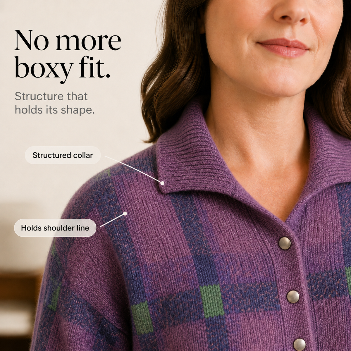 Women's Oversized Cardigan | Structured Collar & Button Front 10