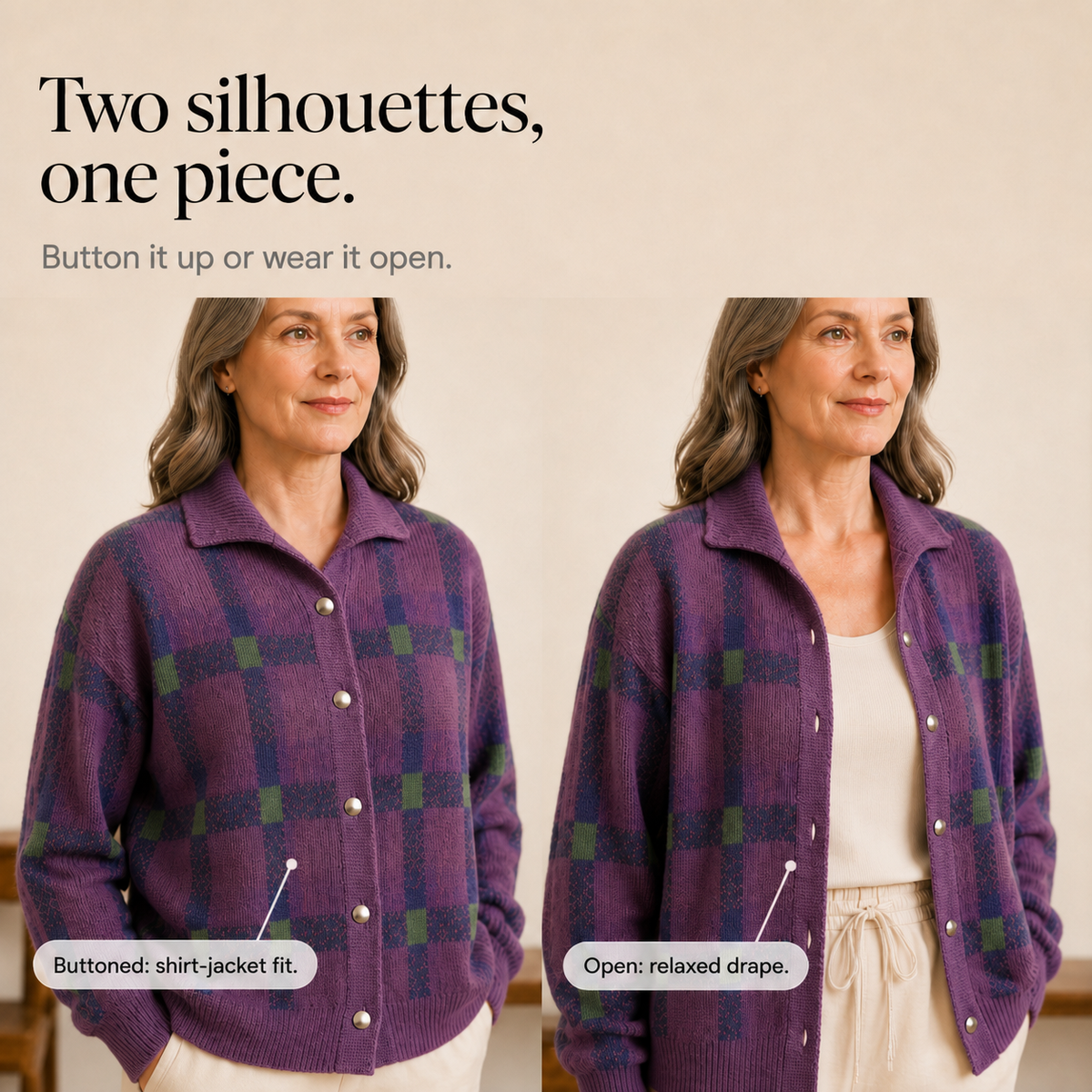 Women's Oversized Cardigan | Structured Collar & Button Front 8