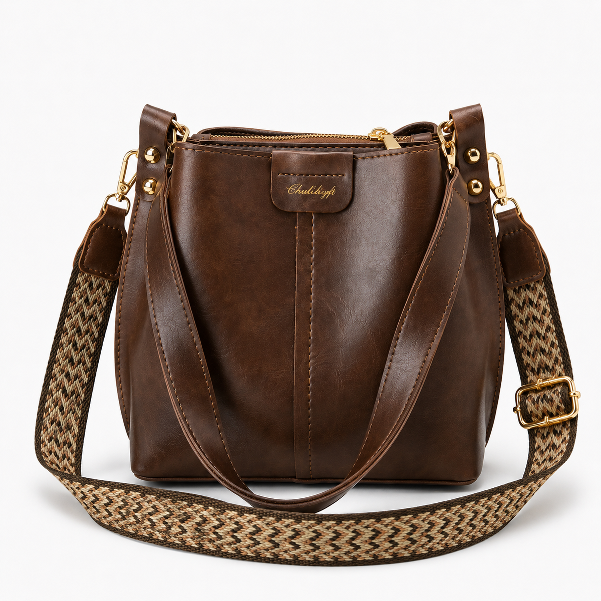 Women's Bucket Shoulder Bag | Two Straps & Vintage Finish 11