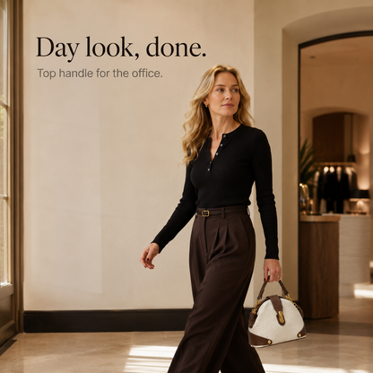 Women's Two-Tone Handbag | Doctor-Frame Shape & Hardware 12
