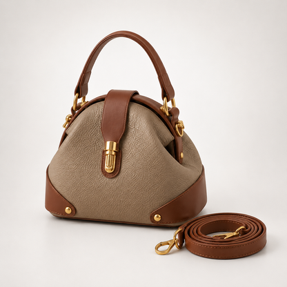 Women's Two-Tone Handbag | Doctor-Frame Shape & Hardware 19