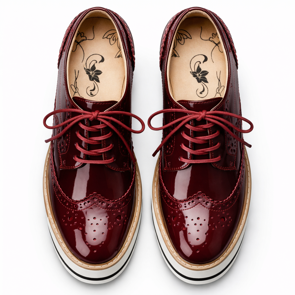 Women's Platform Oxfords Lace Up Chunky Sole Shoes 5