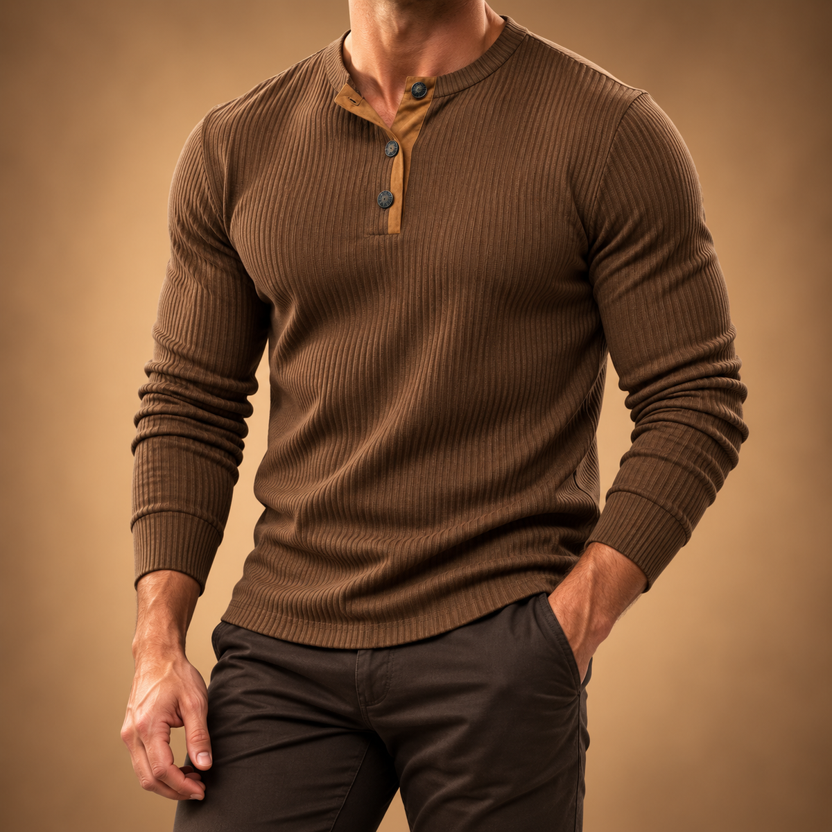 Men's Rib-Knit Henley Shirt | Three-Button Placket & Stretch Comfort 2