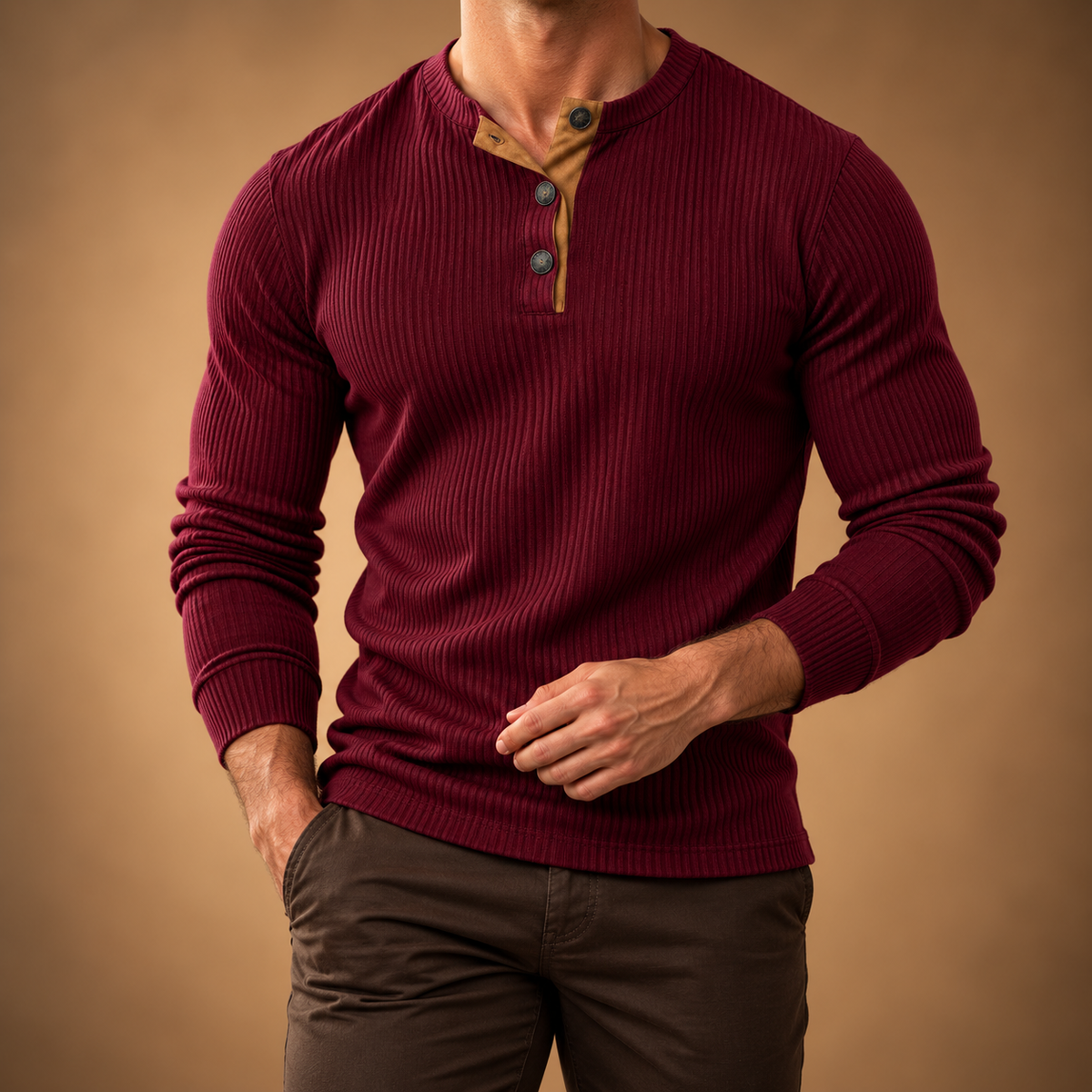 Men's Rib-Knit Henley Shirt | Three-Button Placket & Stretch Comfort 4