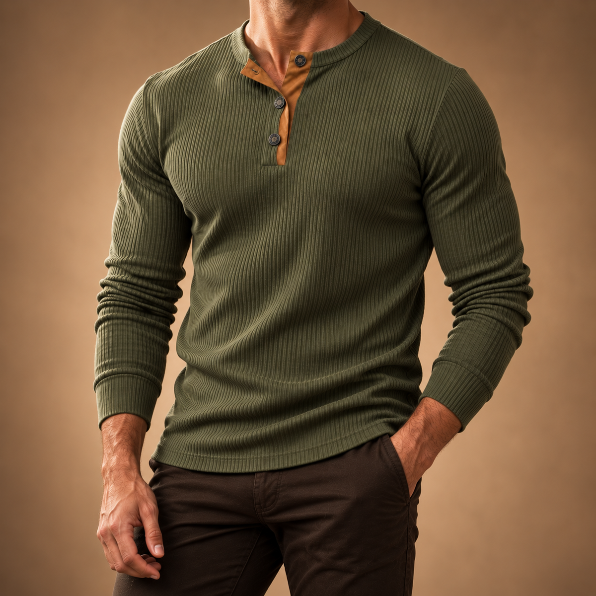 Men's Rib-Knit Henley Shirt | Three-Button Placket & Stretch Comfort 1